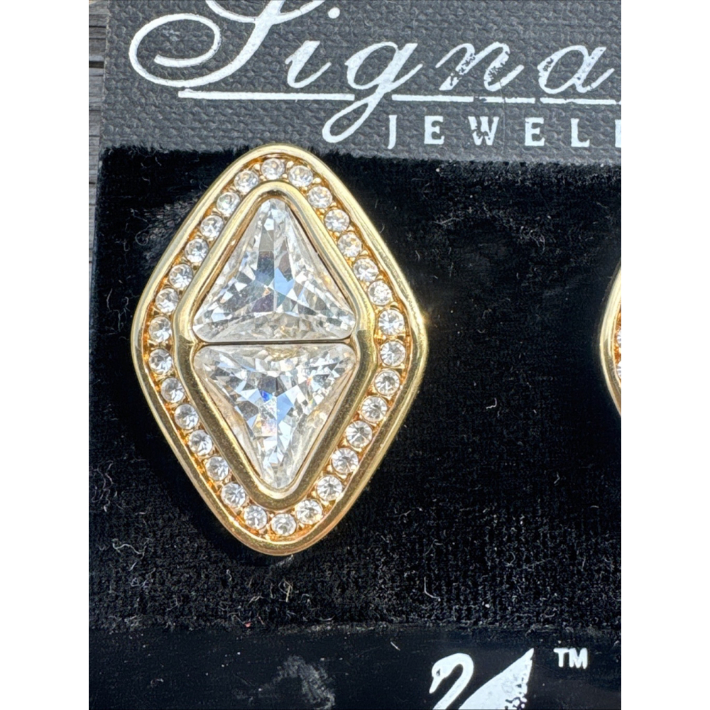 Swarovski Crystal Gold Earrings Clip Large Marquise Shape With Pave *NEW* - Picture 2 of 10